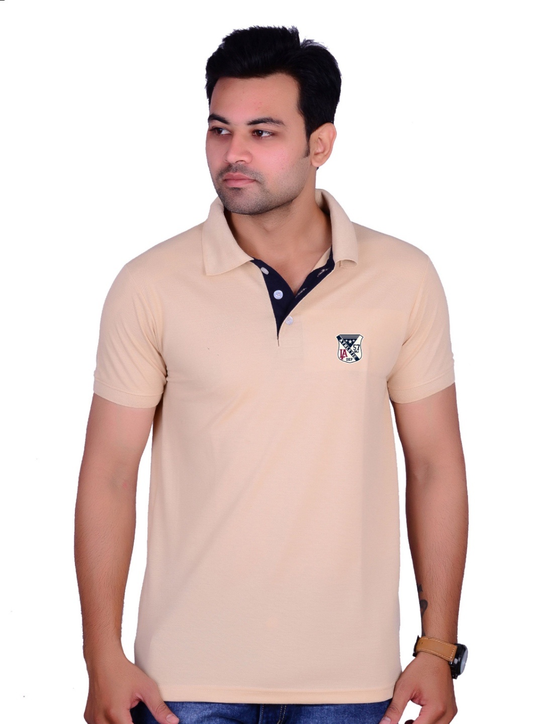 

LA MILANO Men Polo Collar Slim Fit T-shirt, Cream