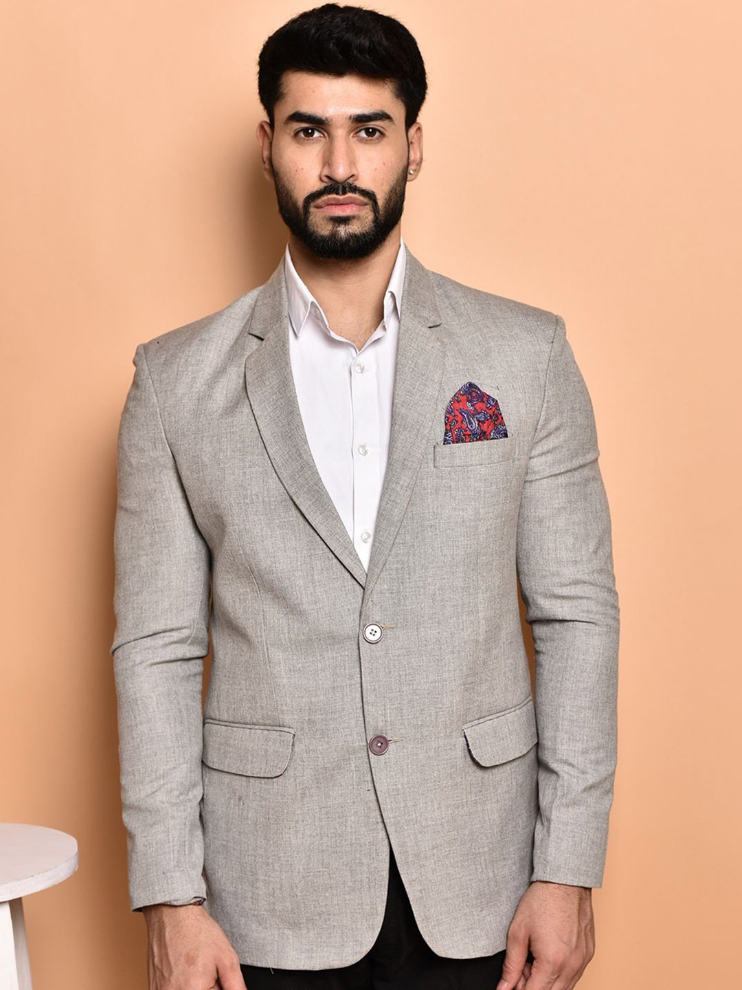 

PRINTCULTR Notched Lapel Single-Breasted Blazer, Grey