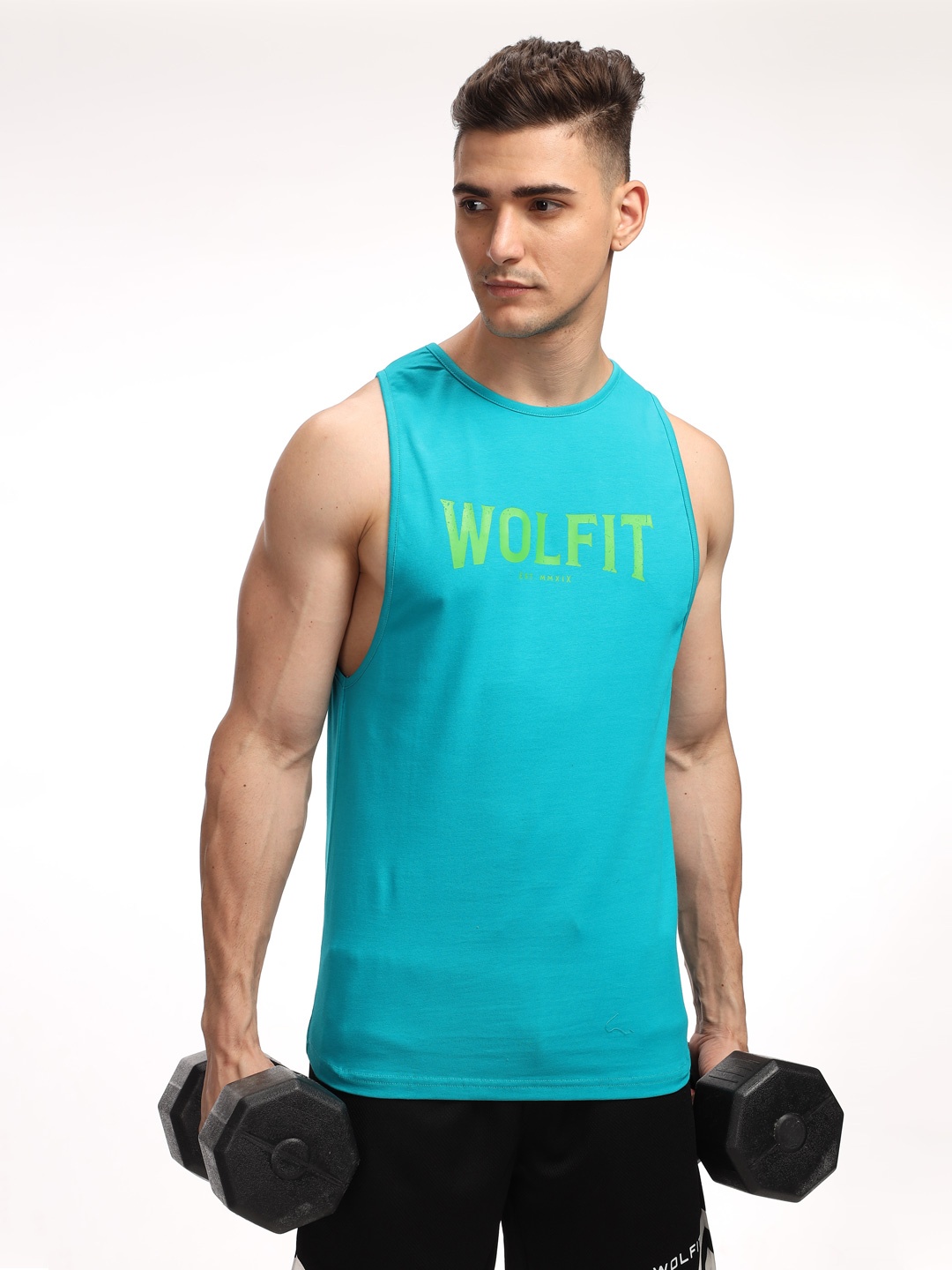 

WOLFIT ATHLEISURE Brand Logo Printed Cotton Innerwear Vest WFH14851-01, Blue