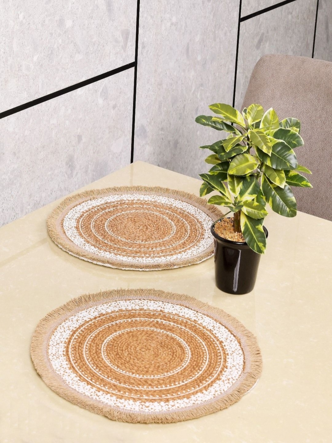 

Saral Home Beige & White 2 Pieces Textured Cotton Table Placemats