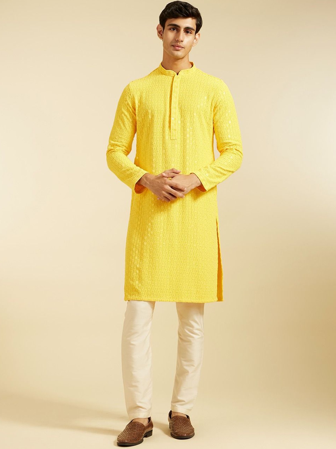 

Diwas by Manyavar Ethnic Motifs Embroidered & Sequinned Straight Kurta, Yellow