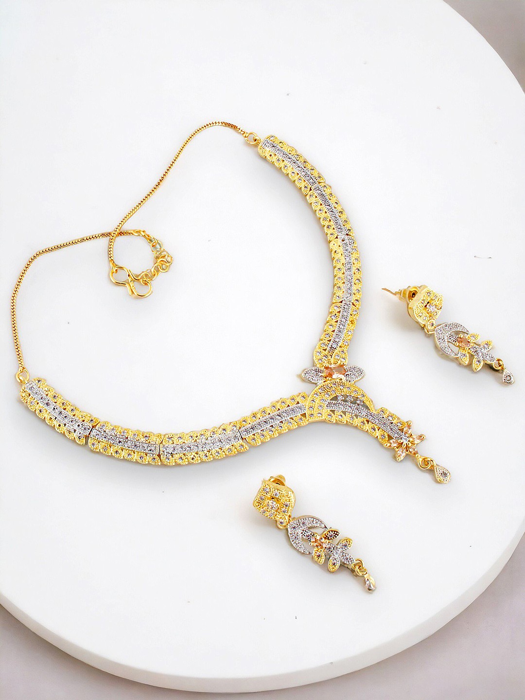 

LUCKY JEWELLERY 18K Gold-Plated AD-Studded Jewellery Set