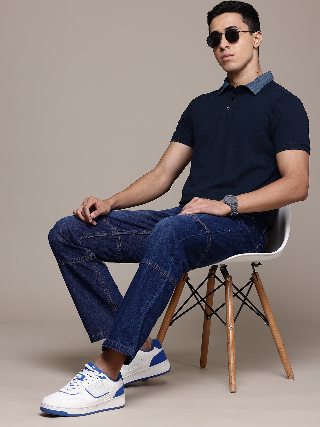 

The Roadster Lifestyle Co. Polo Collar Pure Cotton T-shirt, Navy blue