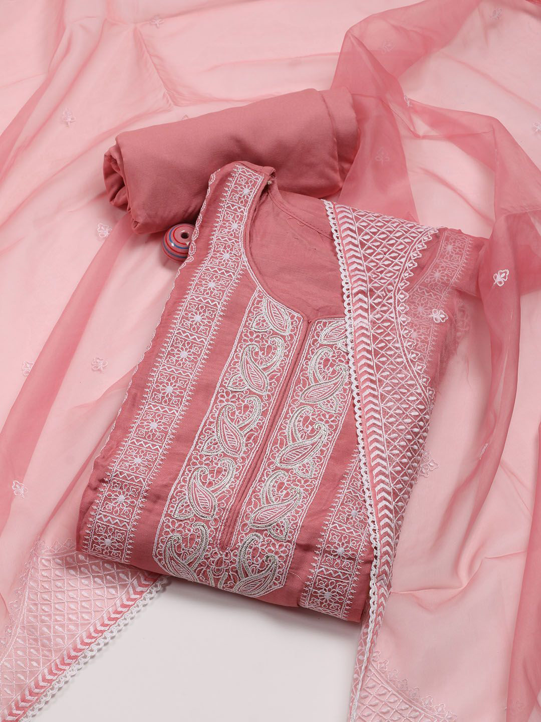 

Meena Bazaar Ethnic Motifs Embroidered Sequinned Unstitched Dress Material, Pink