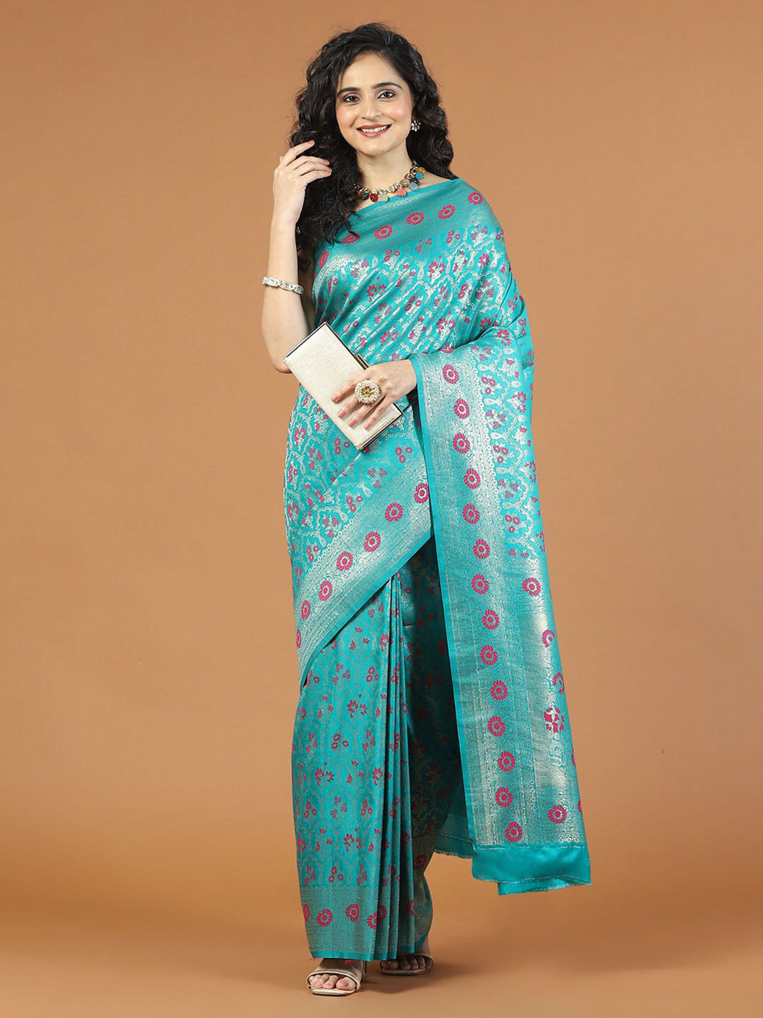 

Meena Bazaar Ethnic Motifs Zari Art Silk Saree, Blue
