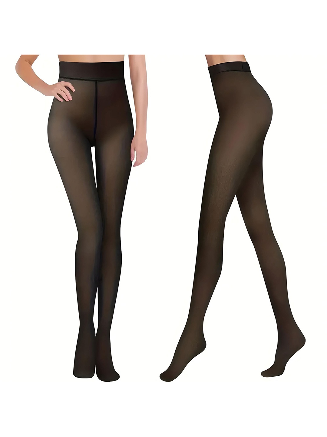 

Hill Islands Dual Tone Translucent High Waisted Stretchable Stockings With Socks, Black