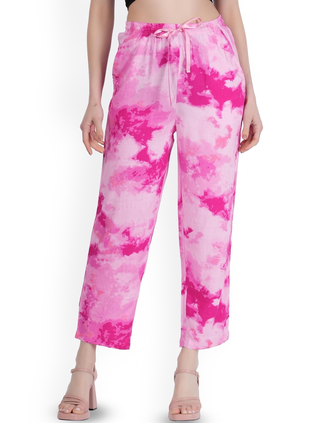 

Jandir Fashion Women Floral Printed Relaxed Easy Wash Trousers, Pink
