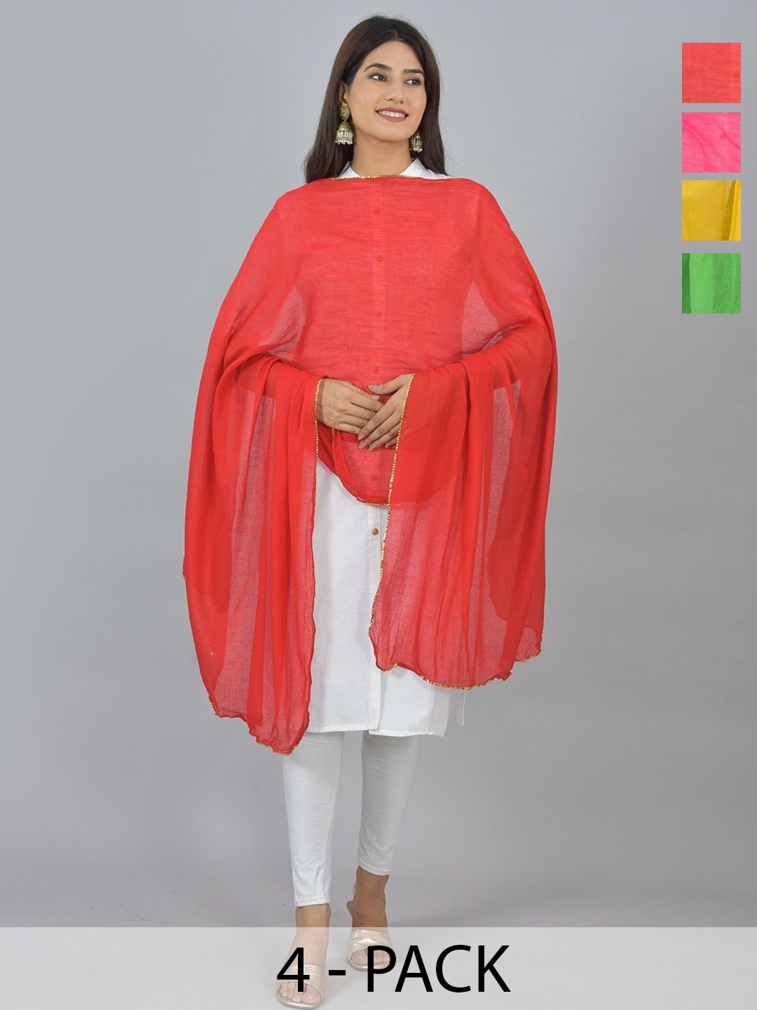 

LA FEMINAE Pack of 4 Pure Cotton Dupatta, Red
