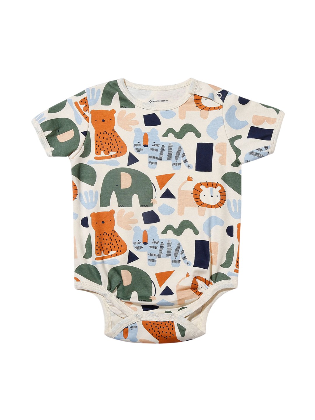 

My Milestones Infant Boys Printed Cotton Bodysuit, Cream