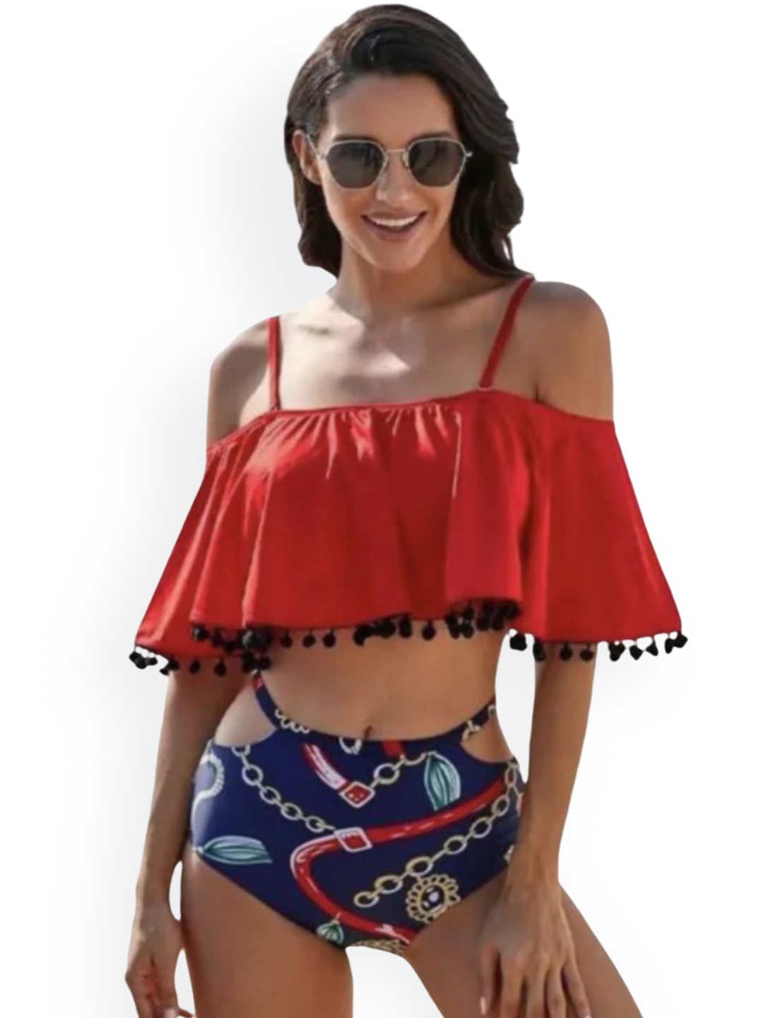 

ANGEL CROSHET Printed Swim Bikini Set, Red
