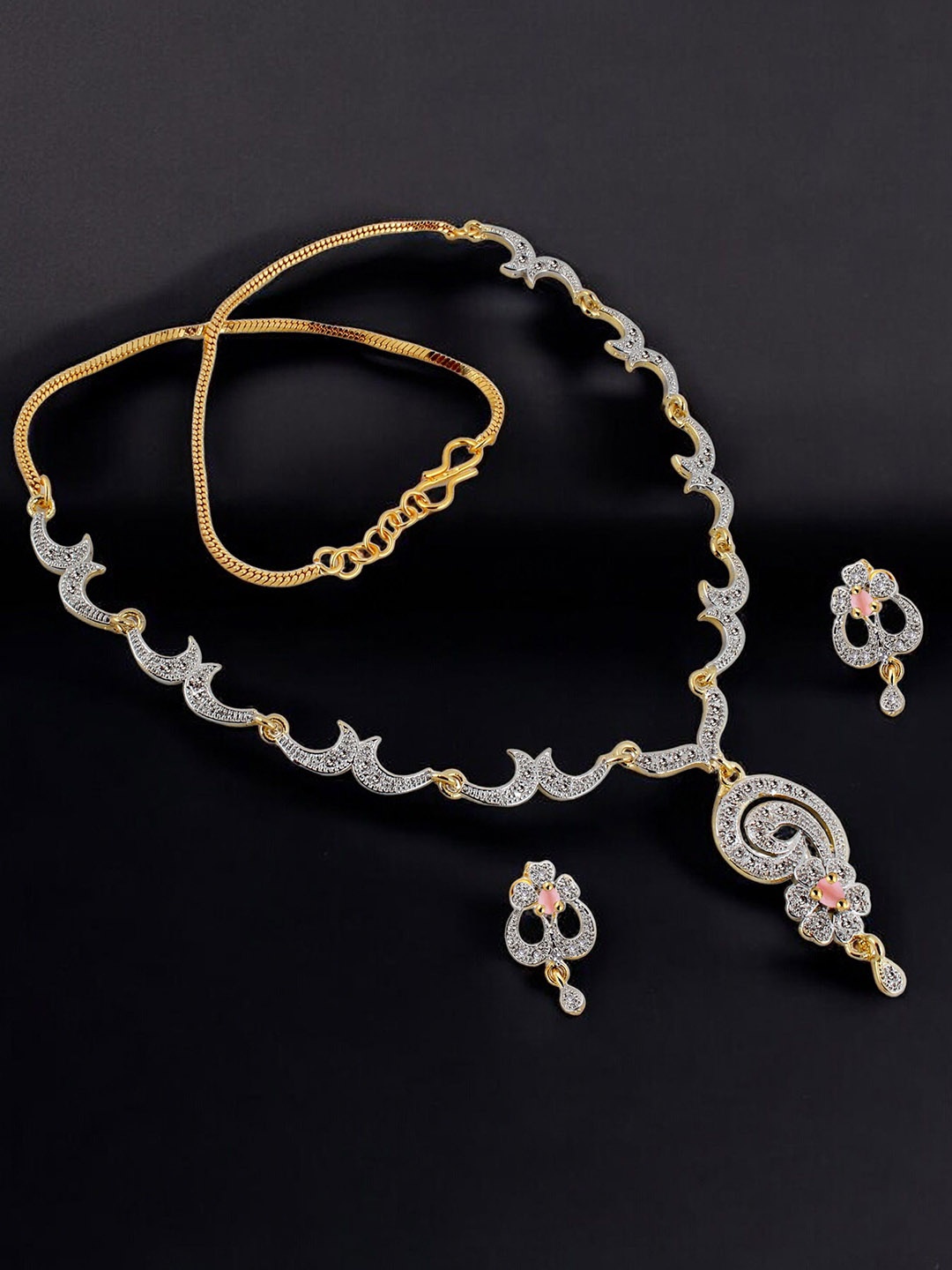 

LUCKY JEWELLERY 18K Gold-Plated American Diamond-Studded Jewellery Set