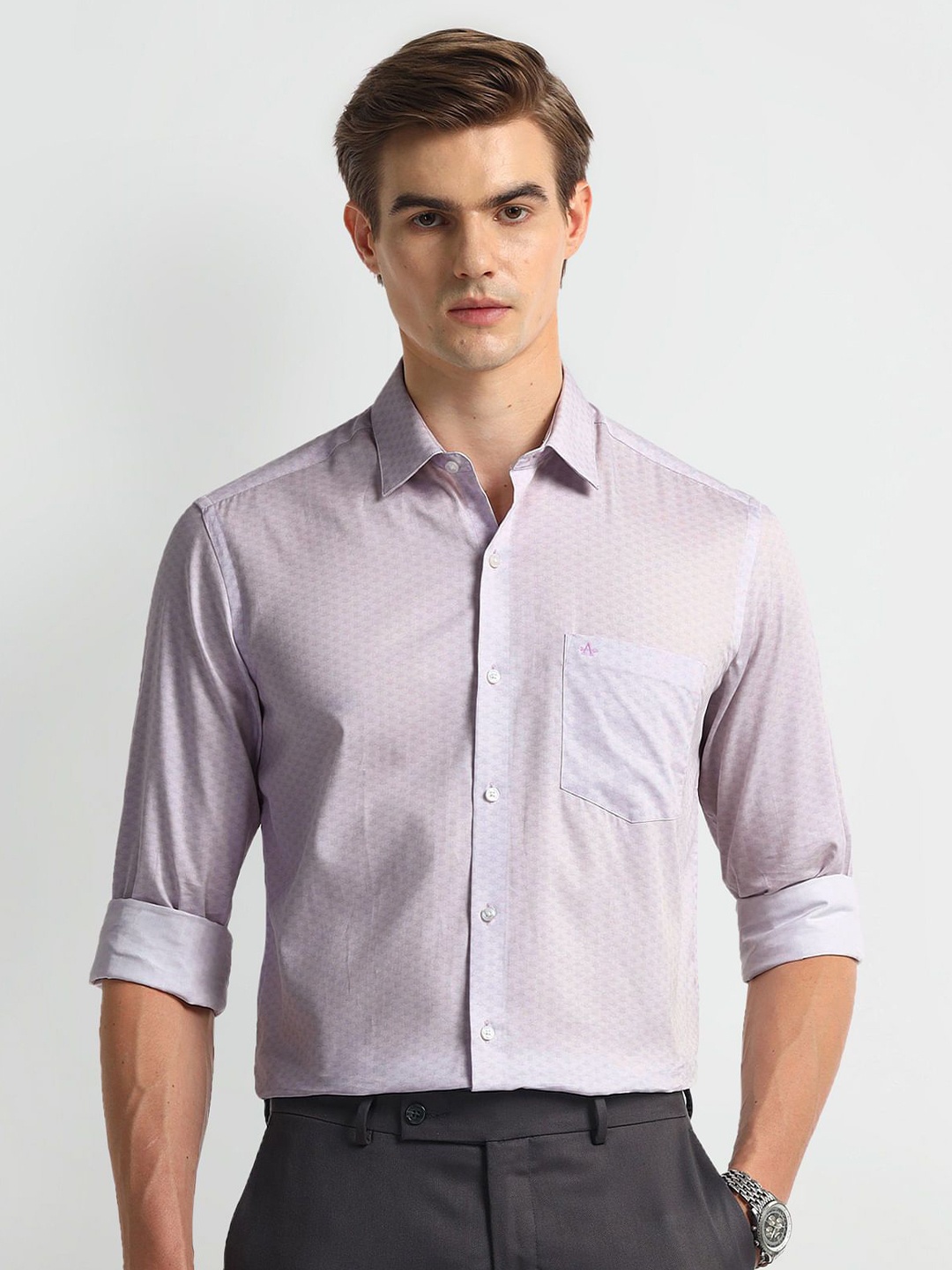 

Arrow Men Slim Fit Opaque Printed Formal Shirt, Purple