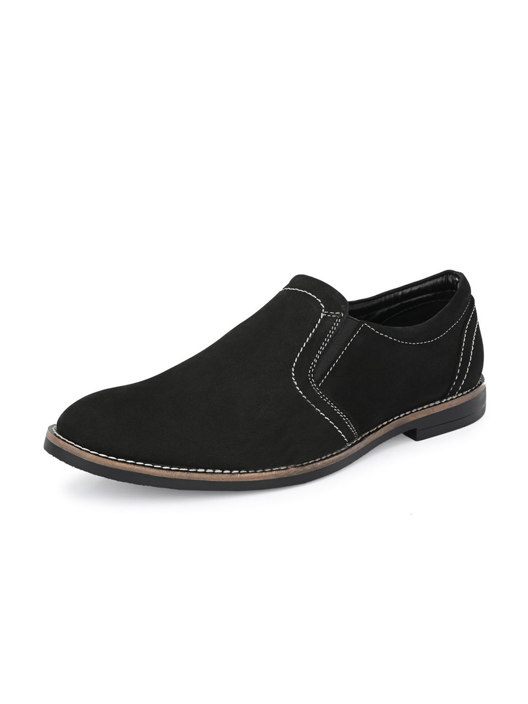 

Auserio Men Round Toe Leather Formal Slip-On Shoes, Black