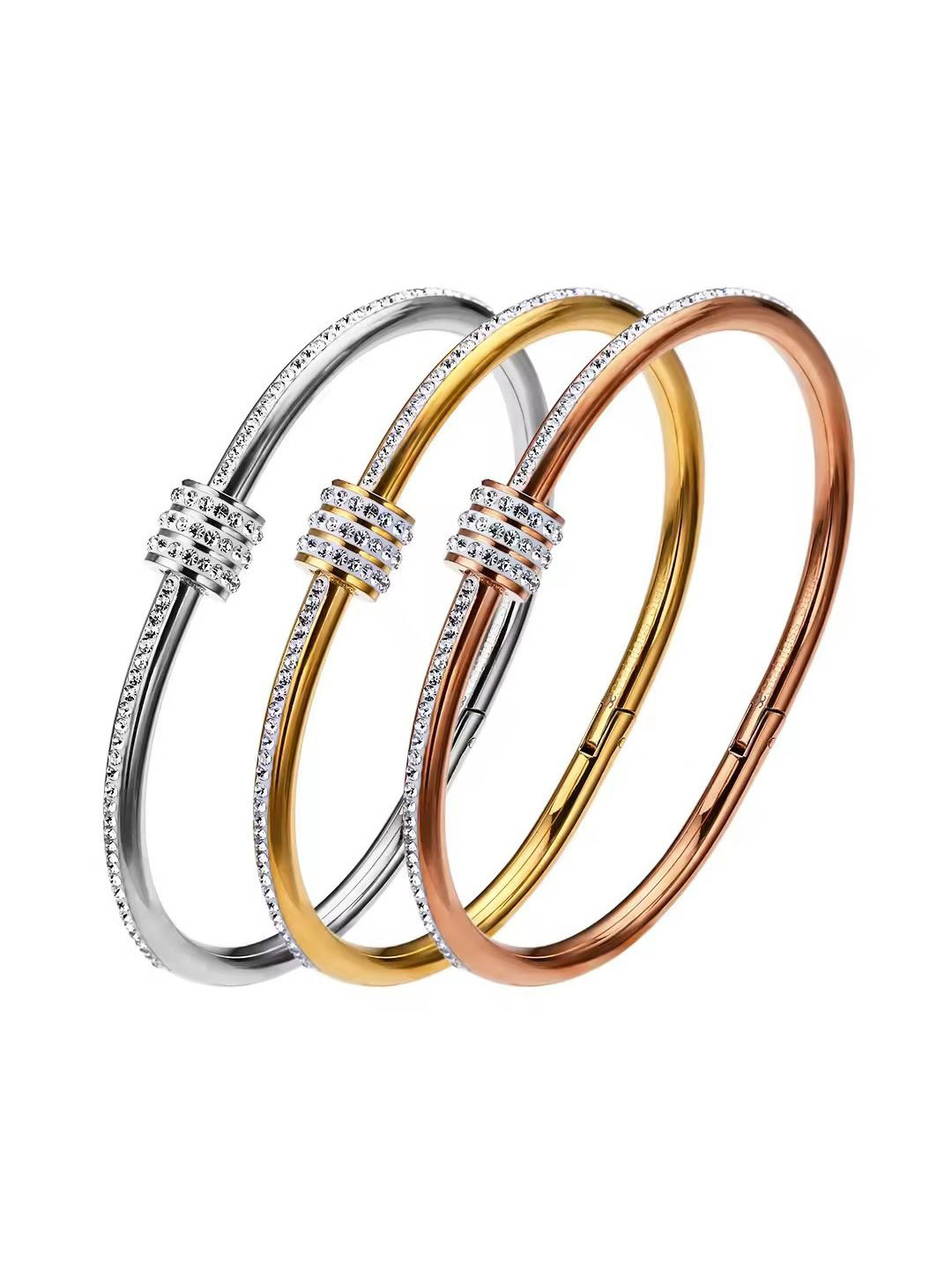 

MEENAZ Set Of 3 Gold-Plated Stainless Steel Anti Tarnish Stone Studded Kada Bracelets