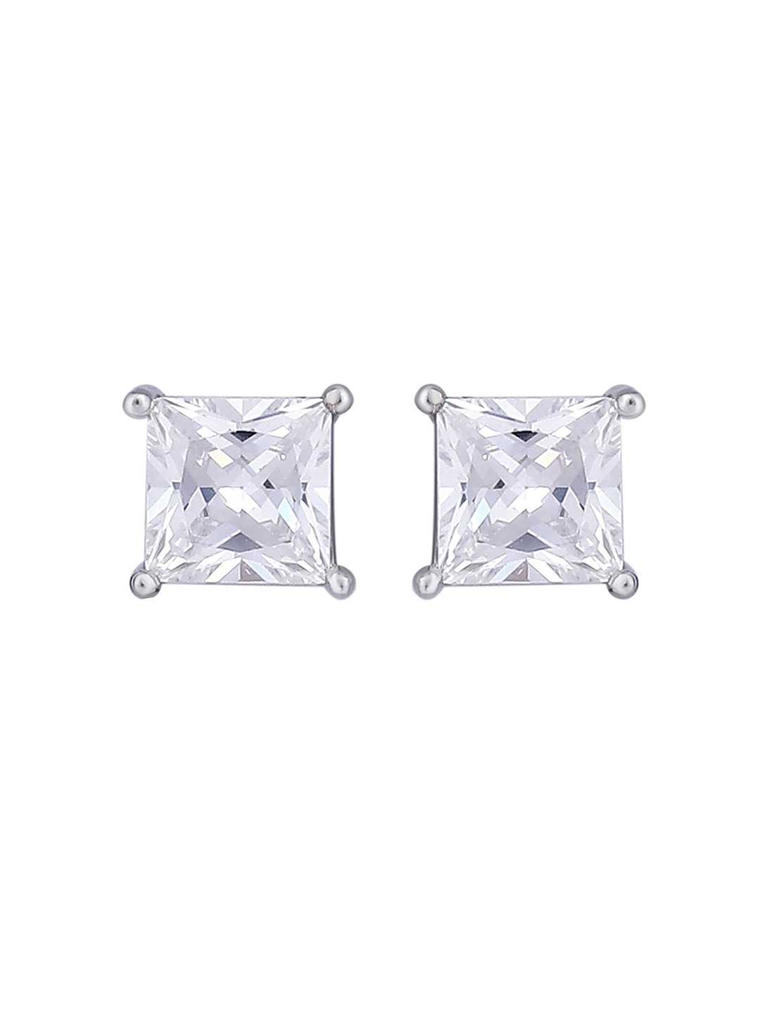 

House of Pataudi 925 Sterling Silver Rhodium-Plated & CZ-Studded Stud Earrings