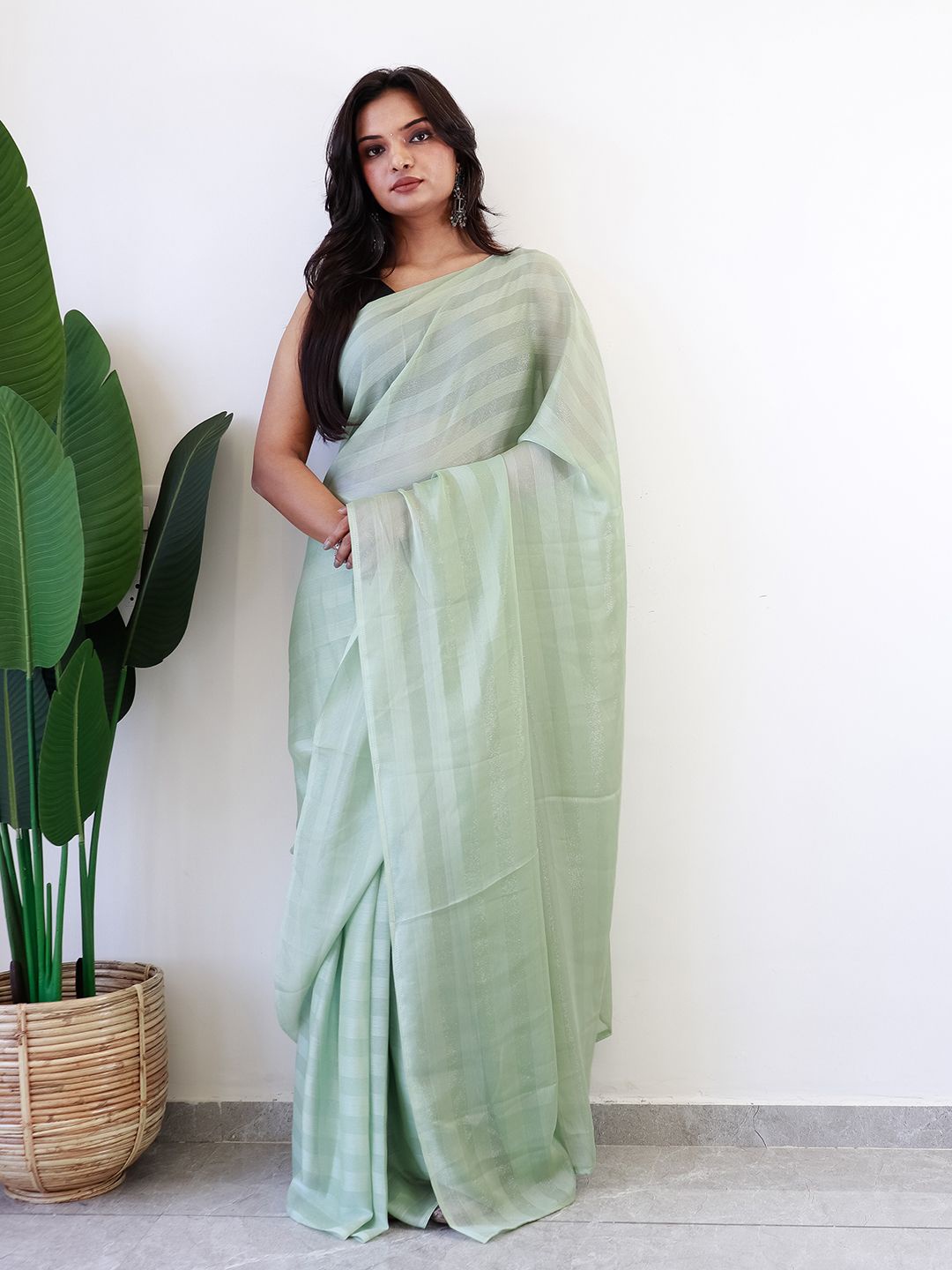 

Mitera Striped Ready to Wear Saree, Green