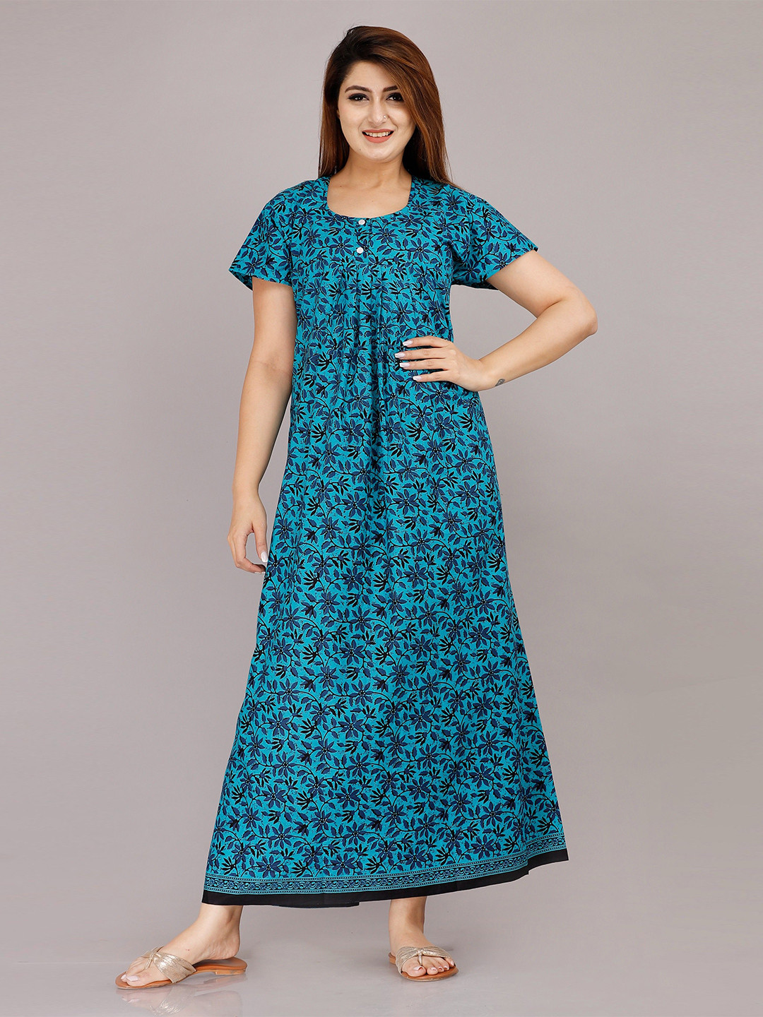 

MAYA PRINT Printed Maxi Nightdress, Blue