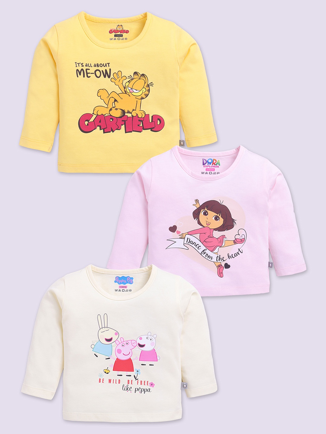 

YK X Tinyo Girls Set of 3 Printed Cotton T-shirts, Assorted