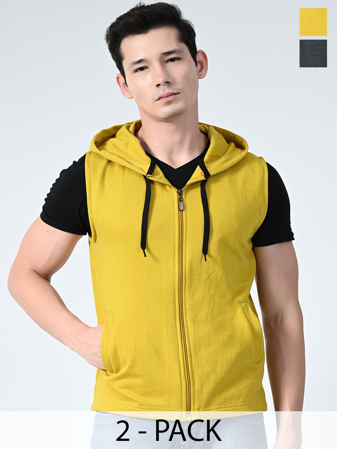 

BAESD Men Pack Of 2 Men Hooded Lightweight Tailored Jacket, Yellow