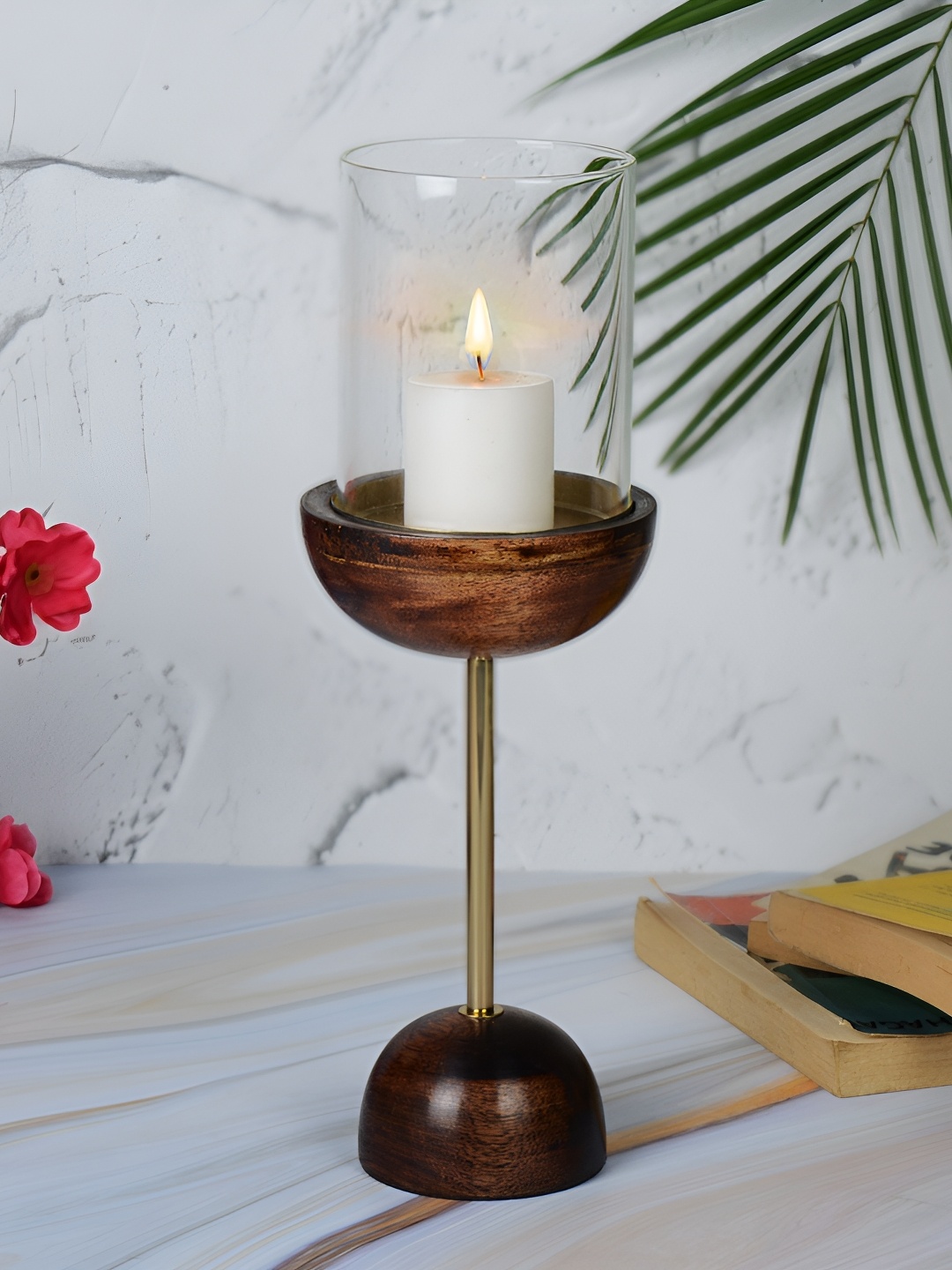 

Maison Modern Brown & Transparent Metal Marble Glass Candle Holder