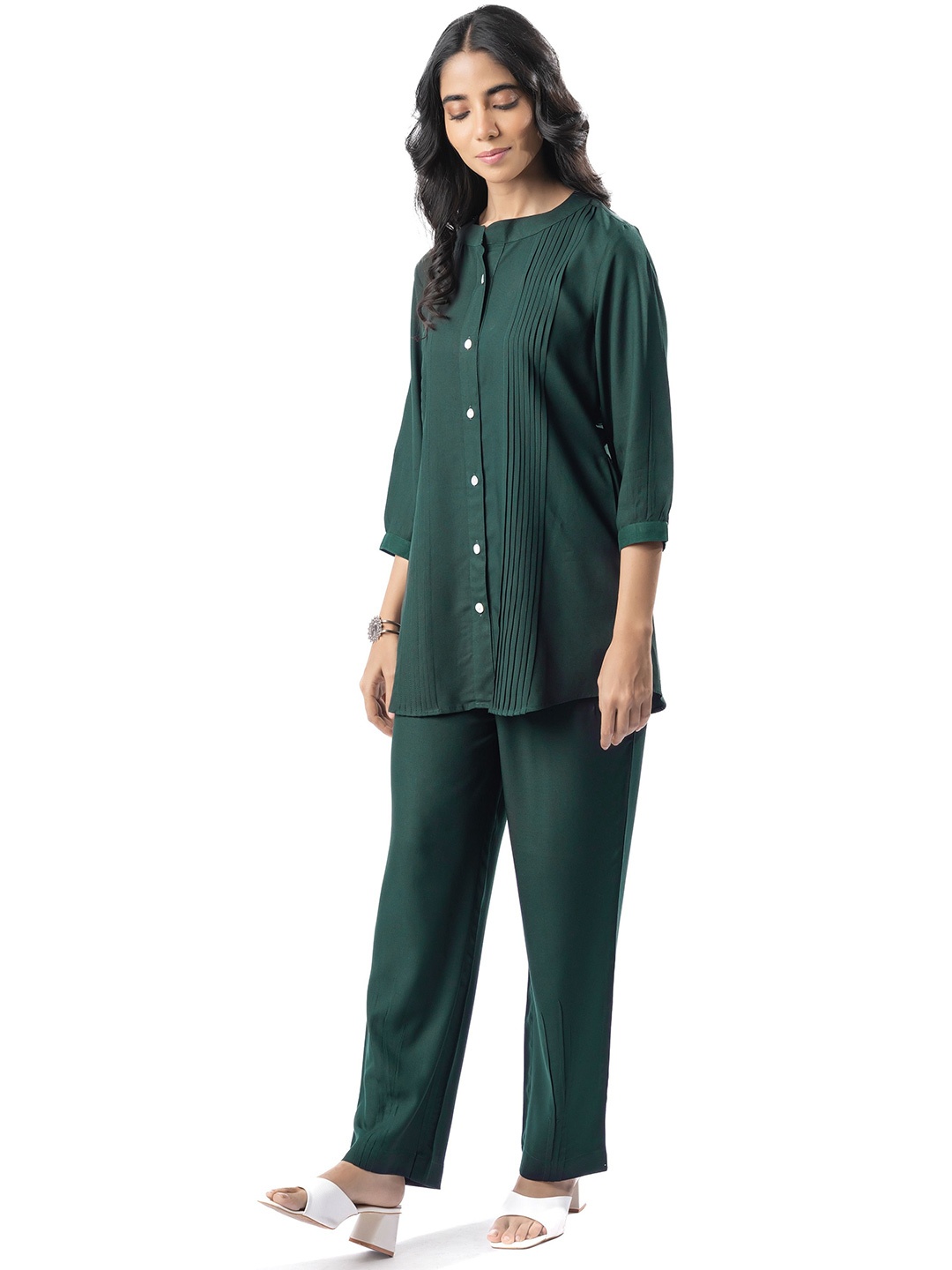 

GULABOSITABO Pleated Band Collar Shirt, Green
