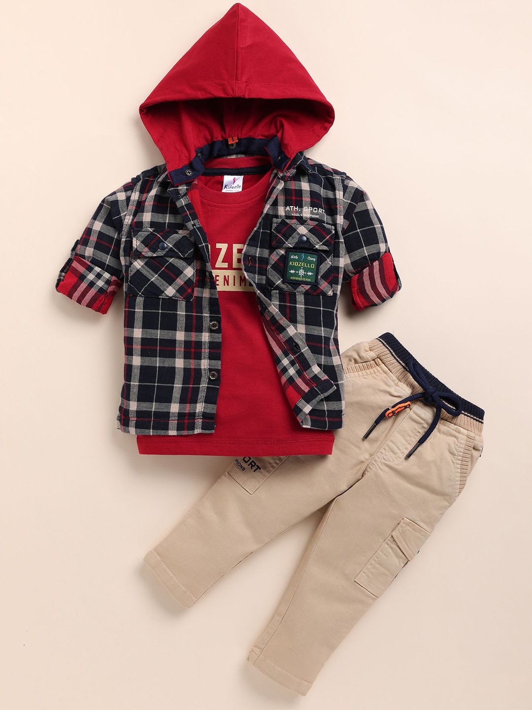 

BAESD Boys Checked Shirt with Pyjamas, Red