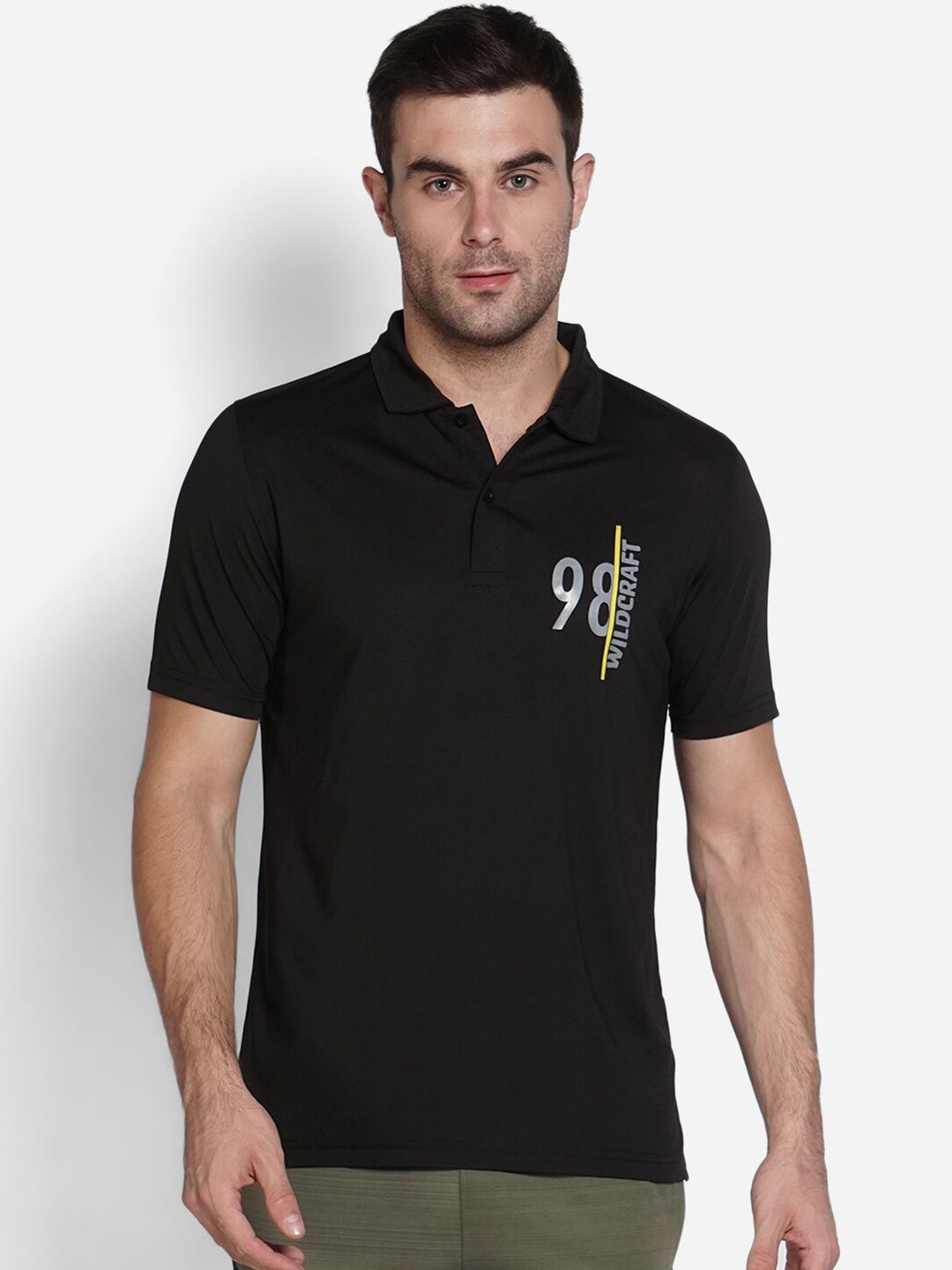 

Wildcraft Men Black Polo Collar Applique T-shirt