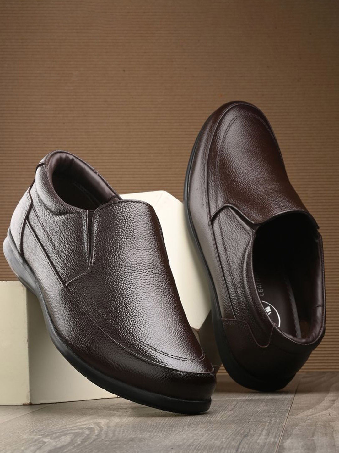 

Auserio Men Leather Formal Slip-Ons, Brown