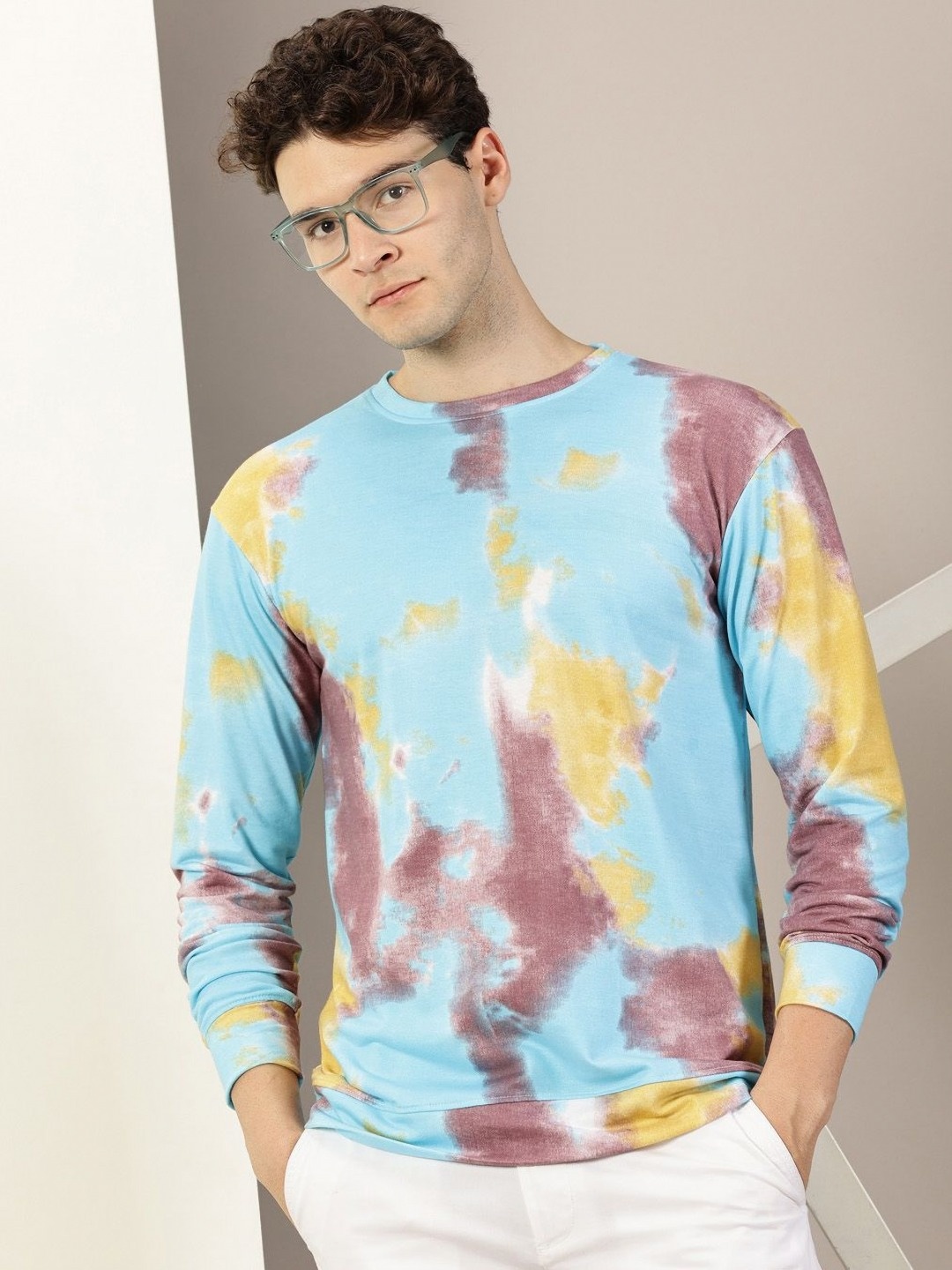 

Rodzen Men Abstract Printed Round Neck Cotton T-shirt, Blue