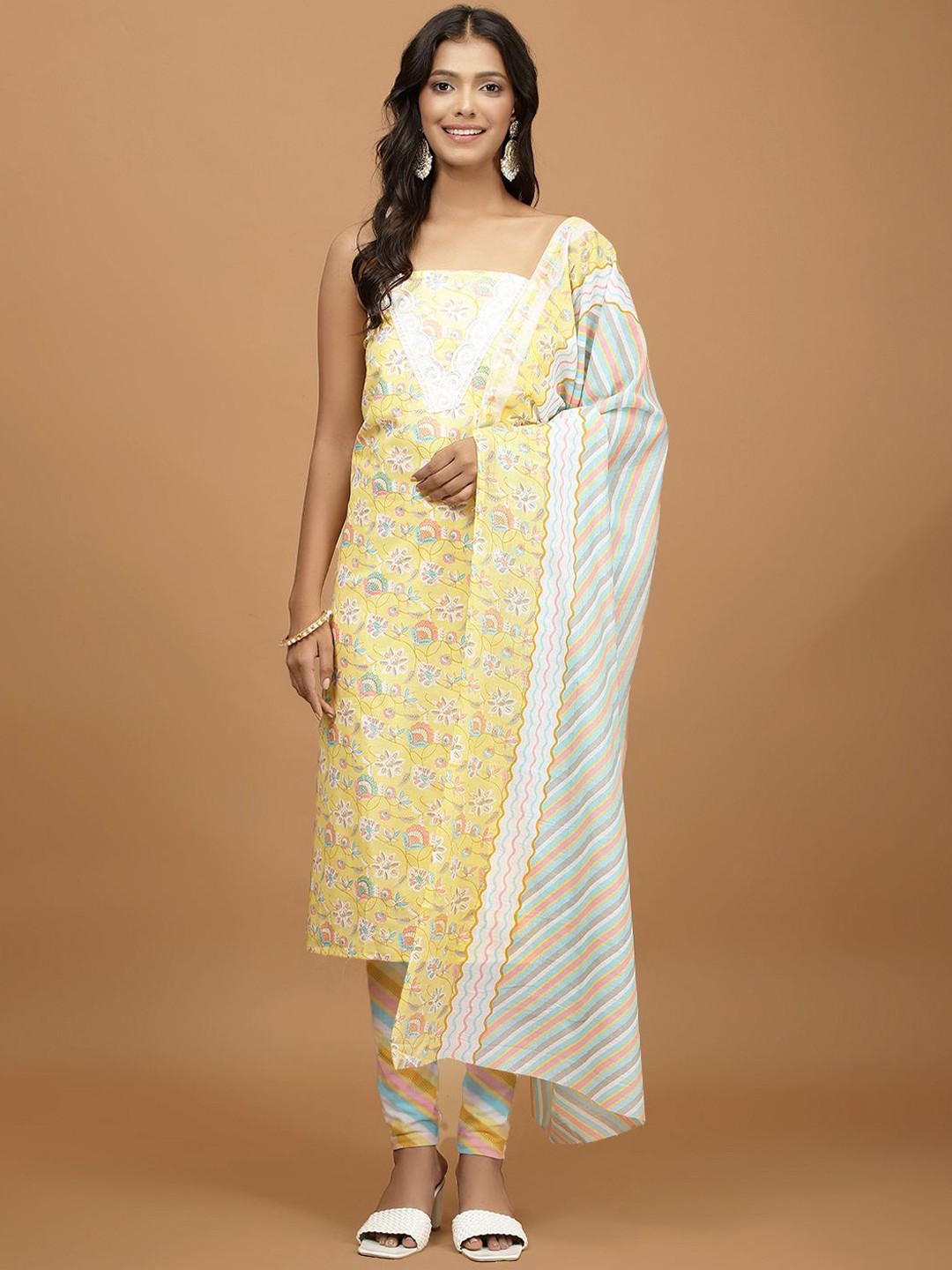 

Meena Bazaar Floral Printed Unstitched Dress Material, Yellow