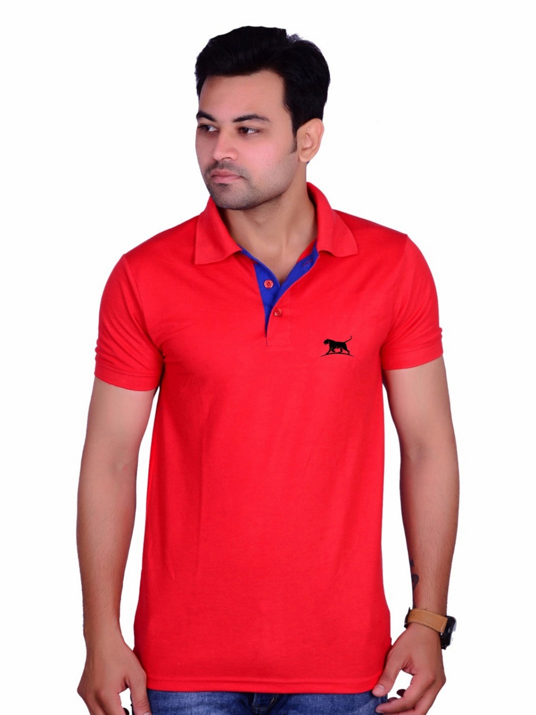 

LA MILANO Men Polo Collar Slim Fit T-shirt, Red