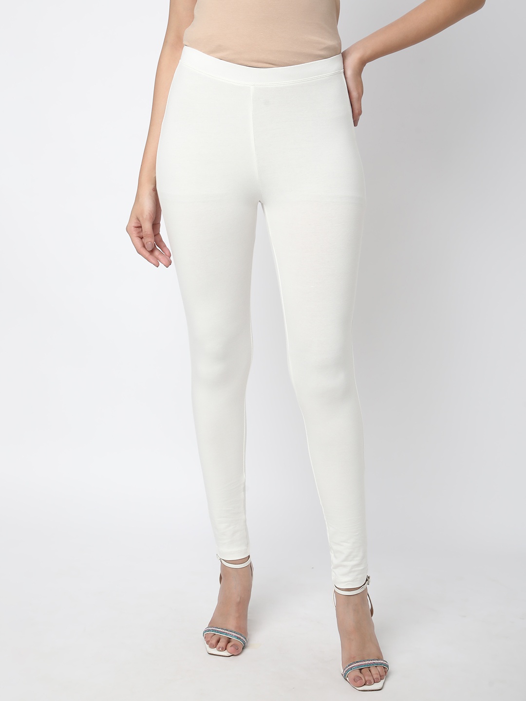 

R&B Women Mid-Rise Ankle-Length Leggings, White