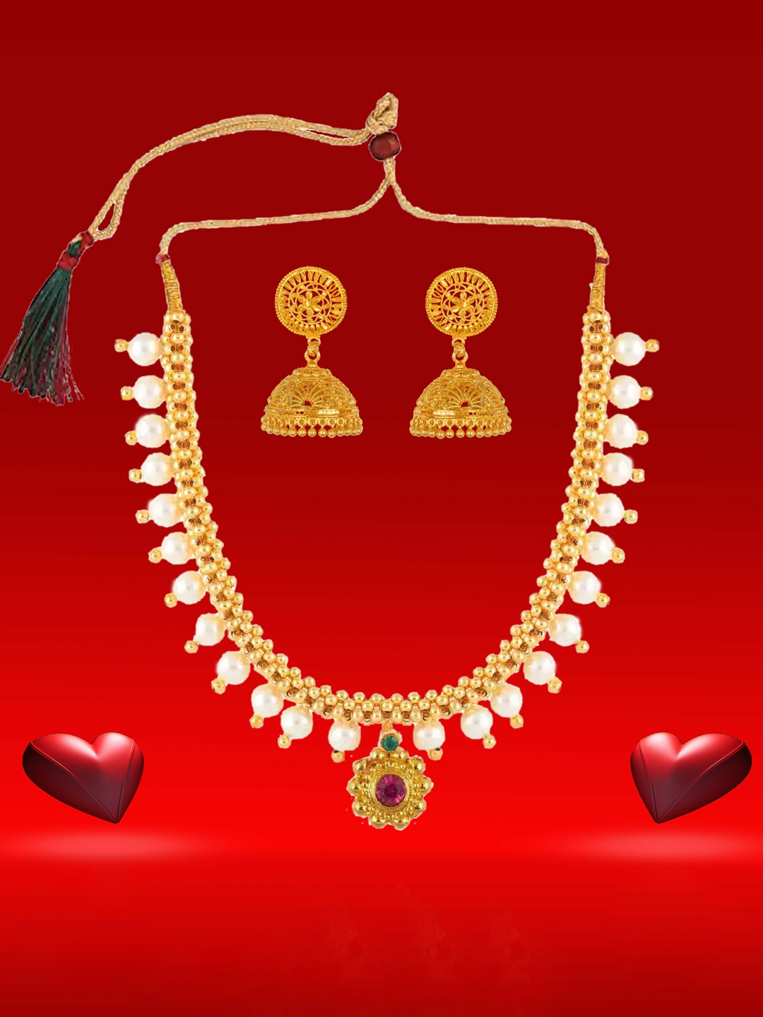 

Heer Collection Gold Plated Thushi Choker Necklace and Earrings