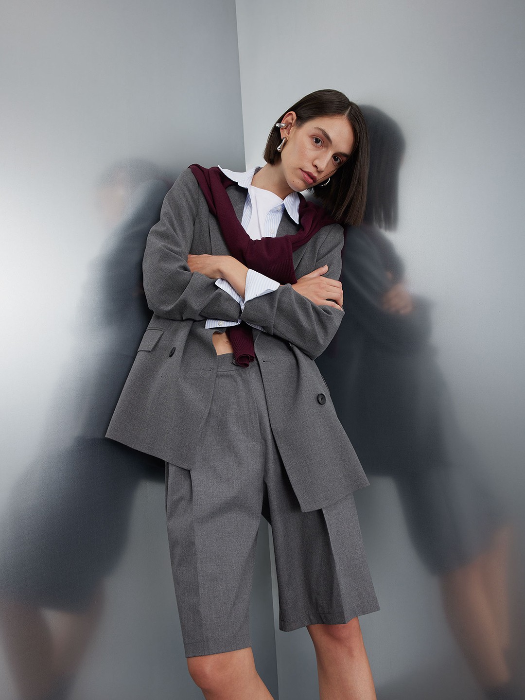 

DeFacto Women Double-Breasted Blazer, Grey