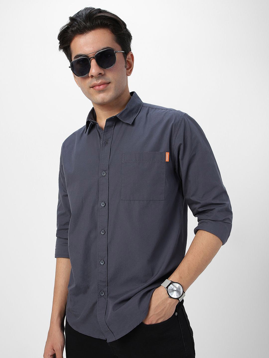 

Urbano Fashion Men Spread Collar Solid Cotton Casual Shirt, Grey