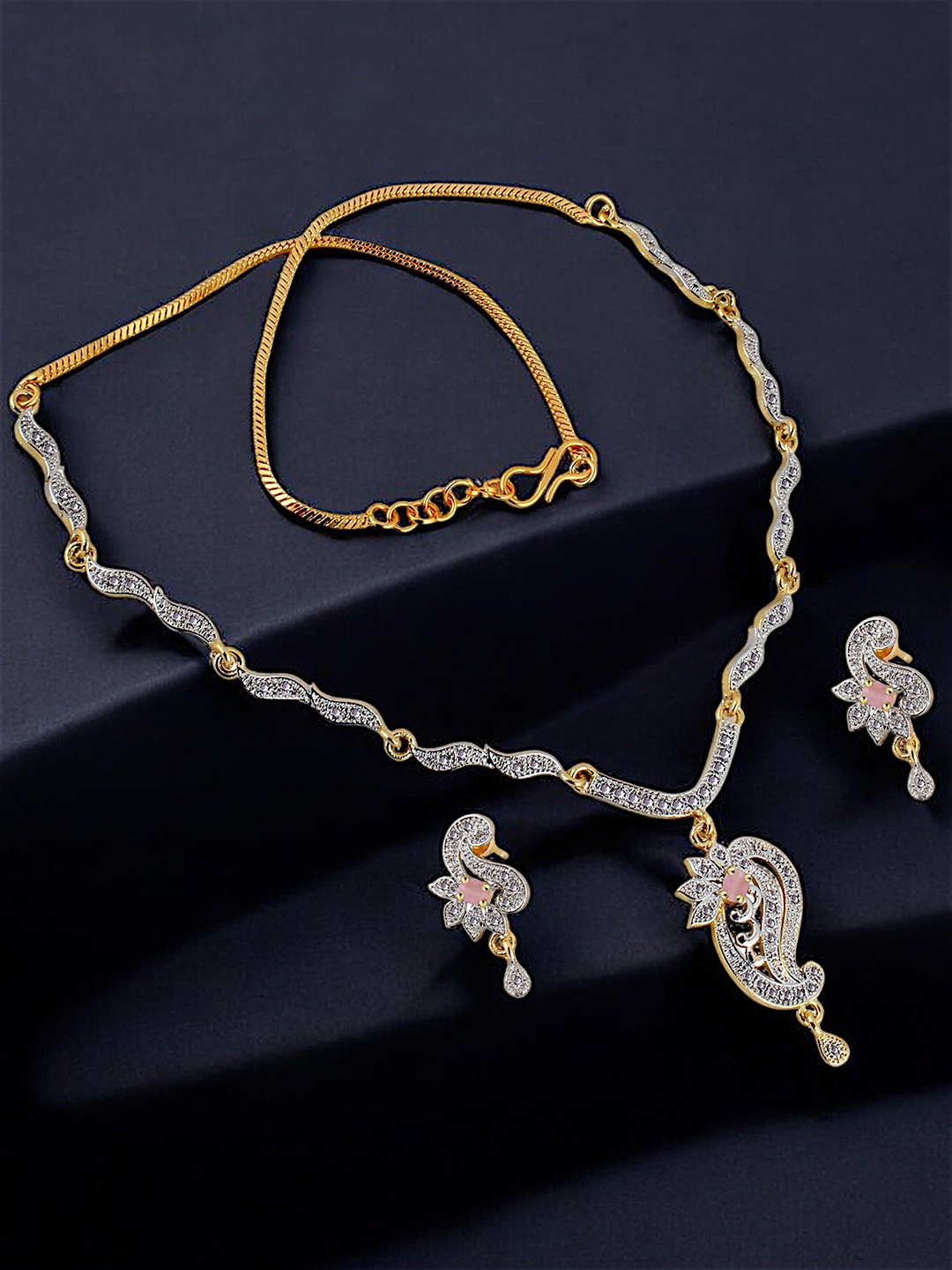 

LUCKY JEWELLERY 18K Gold Plated AD Stone Studded Jewellery Set, Pink
