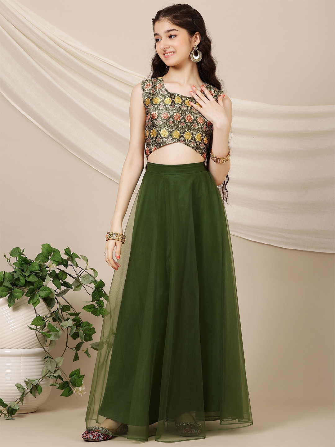 

Inddus Girls Ready to Wear Lehenga &, Green