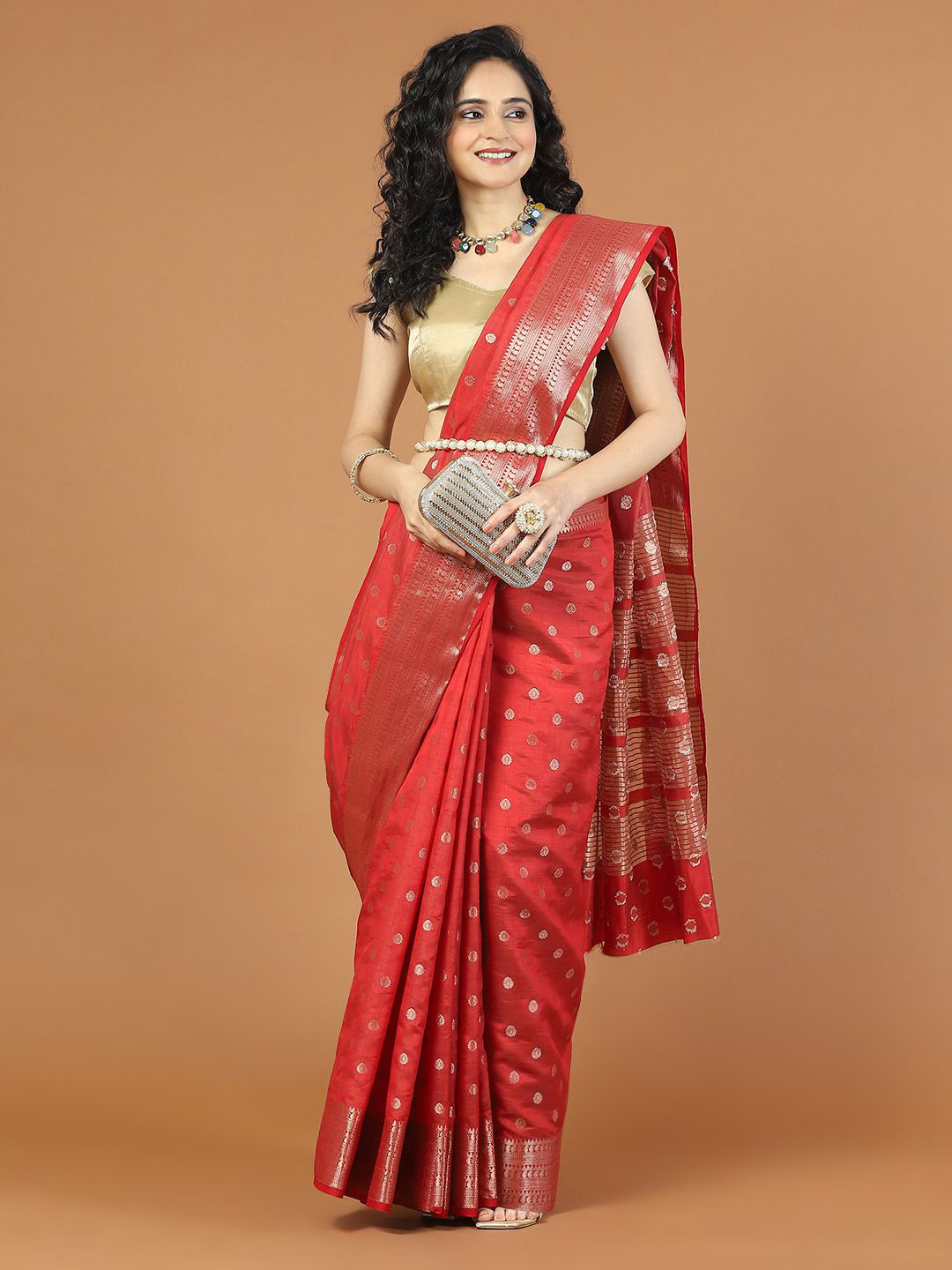 

Meena Bazaar Woven Design Zari Art Silk Saree, Red