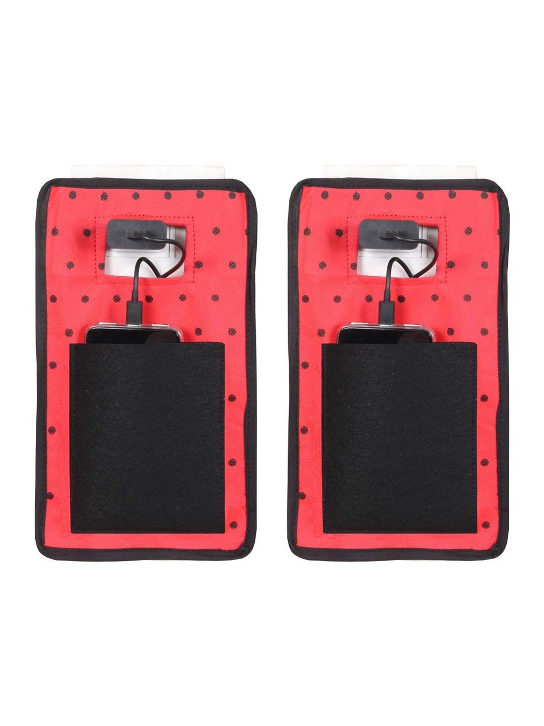 

prettykrafts Black & Red 2 Pieces Printed Reusable Mobile Carrying Bag Organisers