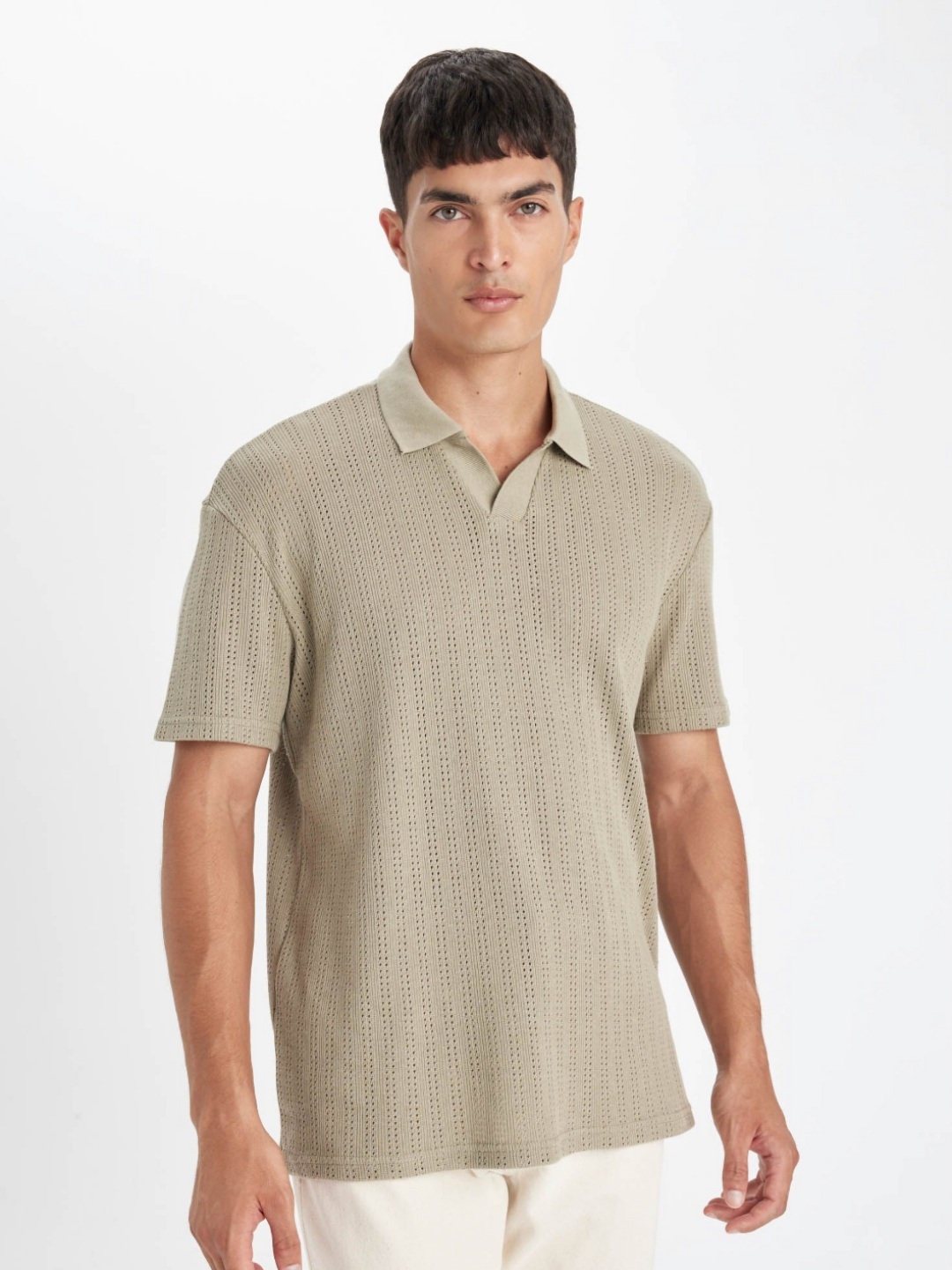 

DeFacto Men Polo Collar Regular Fit T-shirt, Beige