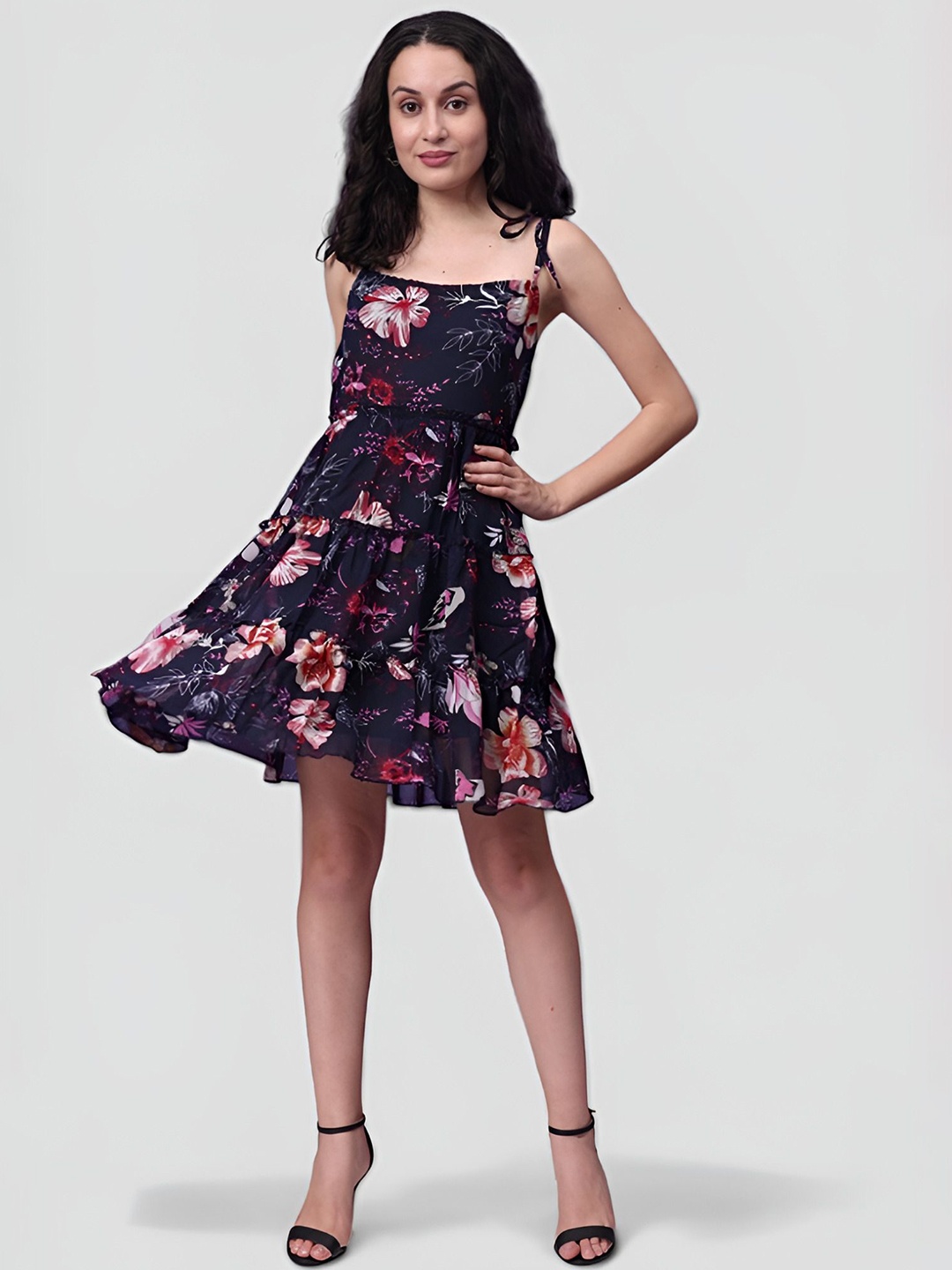 

Louis Bayrad Floral Striped Georgette Fit & Flare Dress, Blue