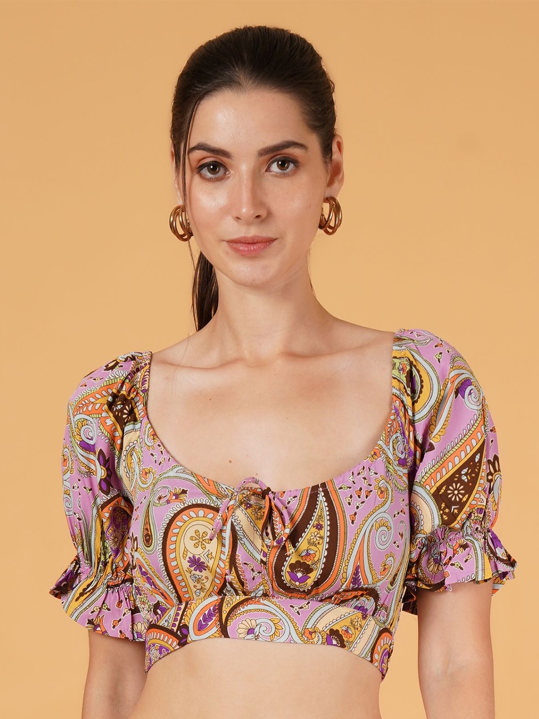 

IX IMPRESSION Print Blouson Crop Top, Pink