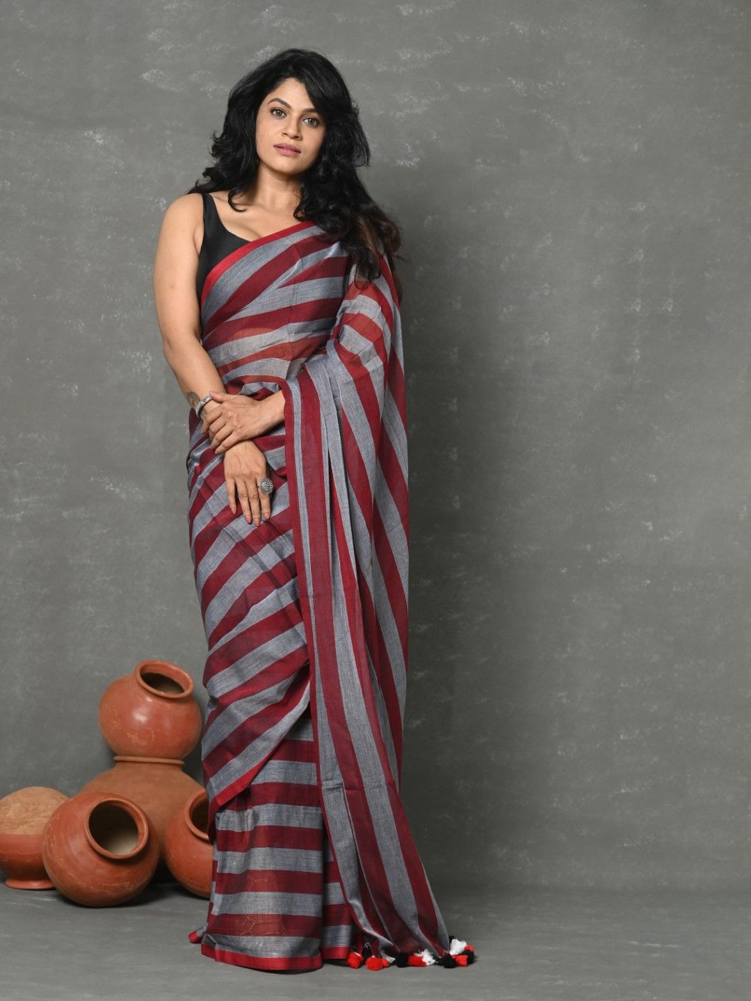 

Very Much Indian Striped Saree, Grey