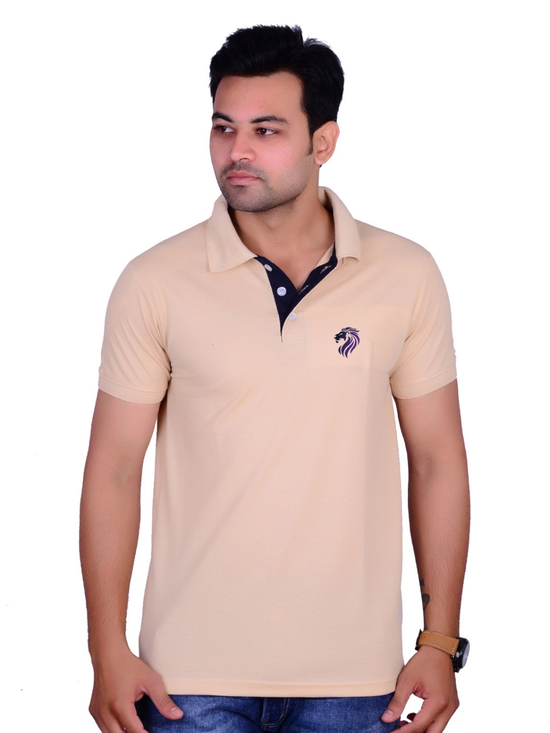 

LA MILANO Men Polo Collar Slim Fit T-shirt, Cream