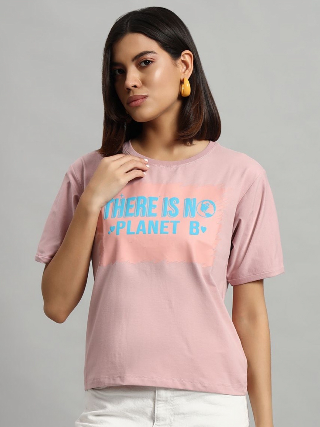 

AECK Women Typography Printed Round Neck Cotton T-shirt, Pink