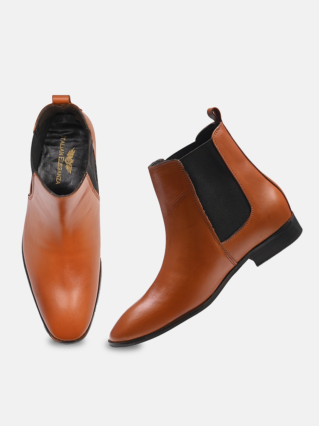 

ITALIAN ELEGANZA Men Leather Chelsea Boots, Tan
