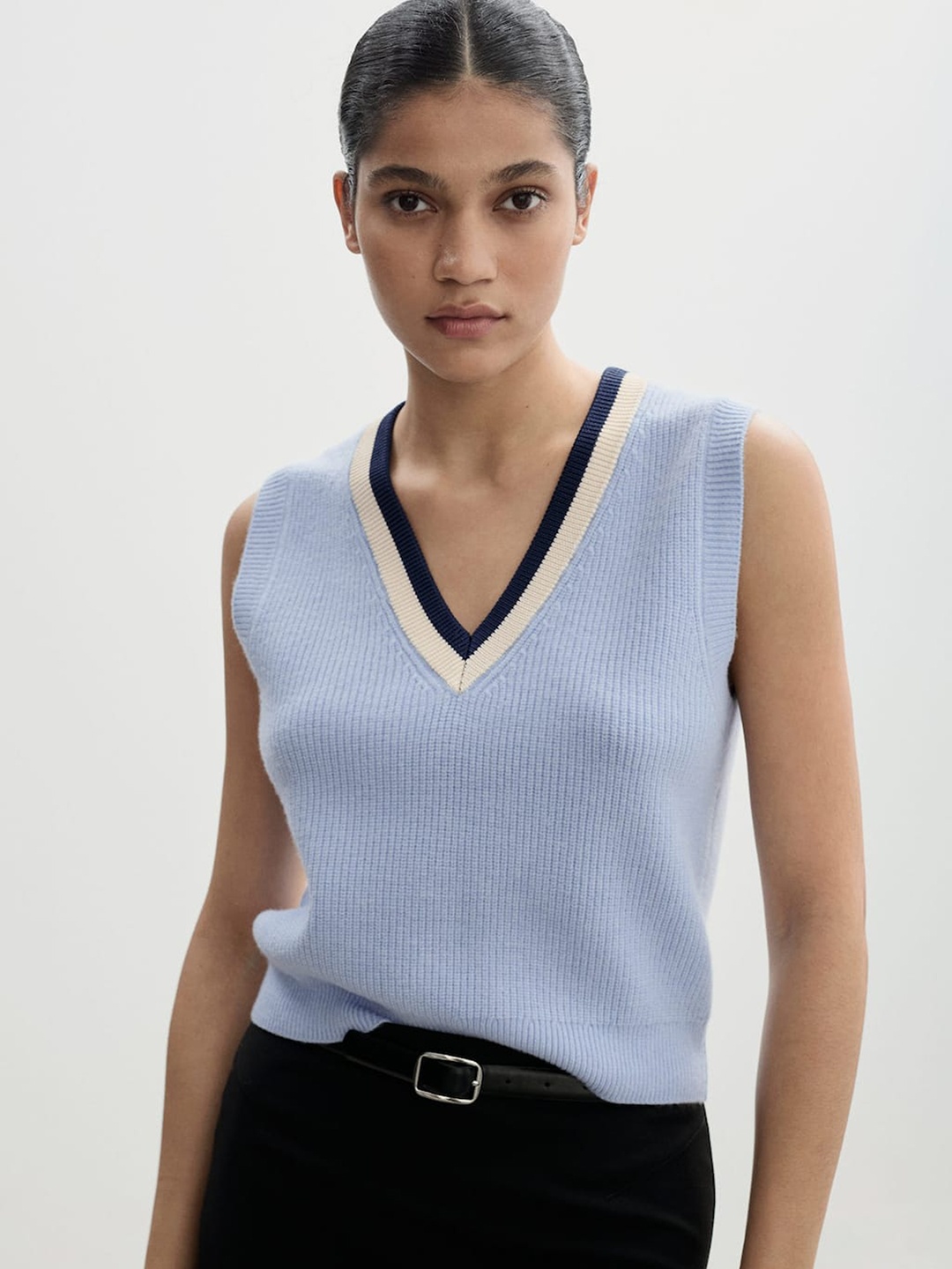 

MANGO Striped-Detail Sweater Vest, Blue