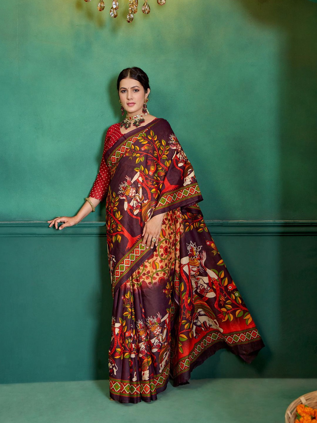 

Anouk Kalamkari Pure Cotton Bagh Saree, Brown