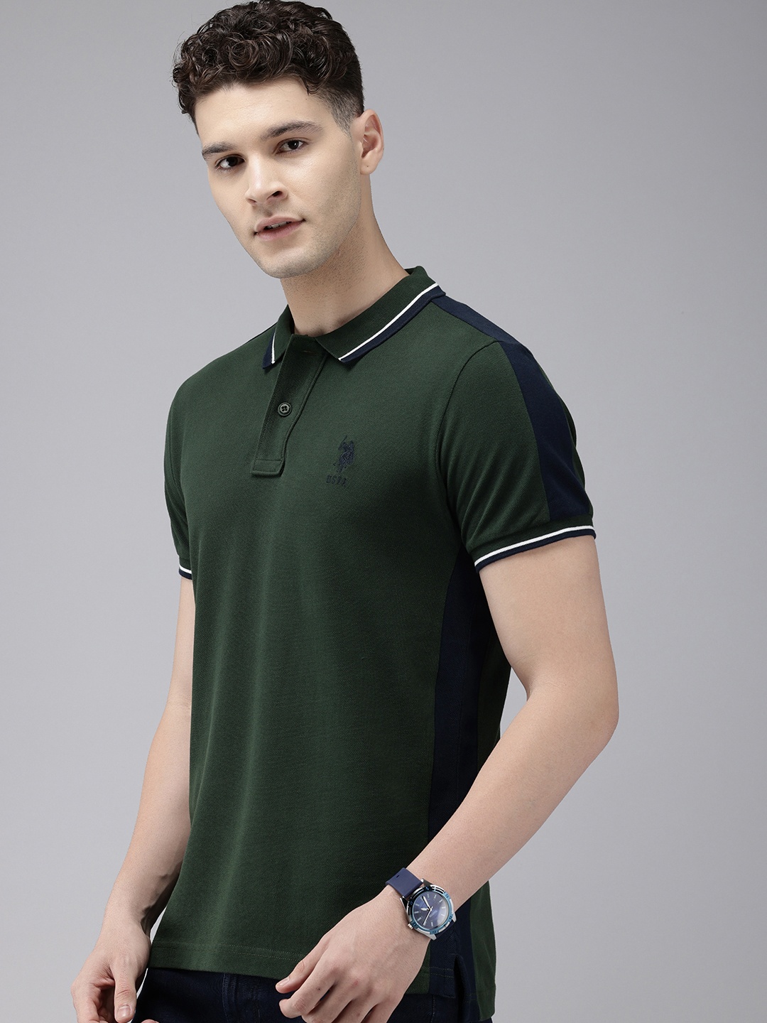 

U.S. Polo Assn. Polo Collar Pure Cotton Slim Fit T-shirt, Olive