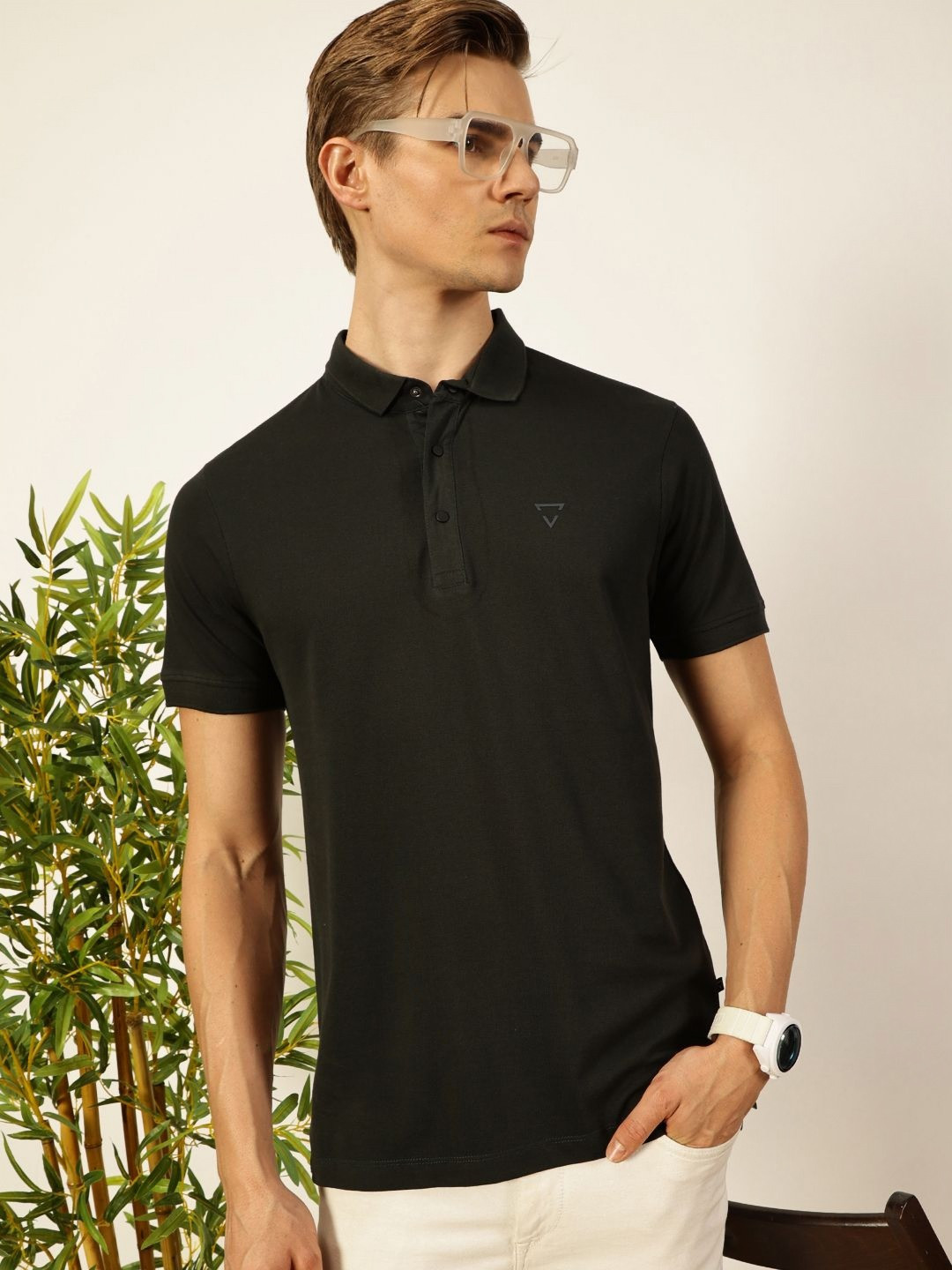 

Thomas Scott Men Solid Polo Collar Cotton T-shirt, Green